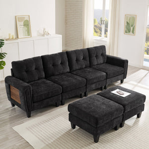 English Elm Swivel Barrel Accent Chair Chenille Tufted Round Club Seat for Living Room Lounge Black N719S002250B