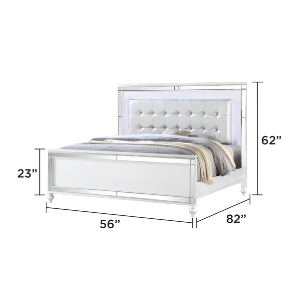 English Elm STERLING Glamour Elegance Full Upholstered LED Bed with Gold Frame and Crystal-Tufted Headboard, White B009S01836