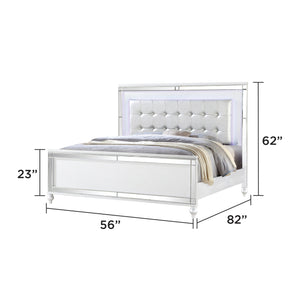 English Elm STERLING Glamour Elegance 4PC Full LED Bedroom Set with Crystal Tufted Headboard, Gold Accents, White Finish 808857964595