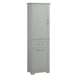 English Elm Tall Bathroom Storage Cabinet, Freestanding Storage Cabinet With Two Different Size Drawers and Adjustable Shelf, Mdf Board With Painted Finish, Grey