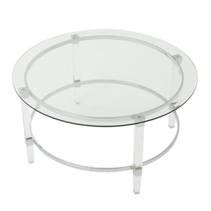 English Elm Christopher Knight Home® - ROUND Glass Tempered Coffee Table with Clear Iron & Acrylic Frame, 36" Round Minimalist Modern Style 61530.00