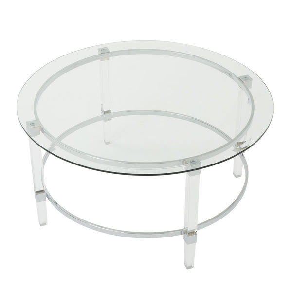 English Elm Christopher Knight Home® - ROUND Glass Tempered Coffee Table with Clear Iron & Acrylic Frame, 36" Round Minimalist Modern Style 61530.00