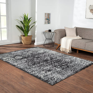 JLA Home Madison Park - Distressed Persian Woven Area Rug — Black & Cream Vintage Look, Soft Durable Pile, OEKO-TEX Certified MP35-8067