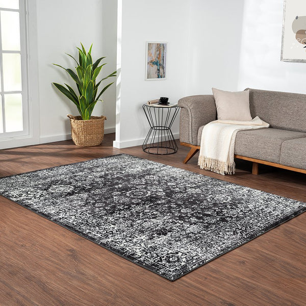 JLA Home Madison Park - Distressed Persian Woven Area Rug — Black & Cream Vintage Look, Soft Durable Pile, OEKO-TEX Certified MP35-8067