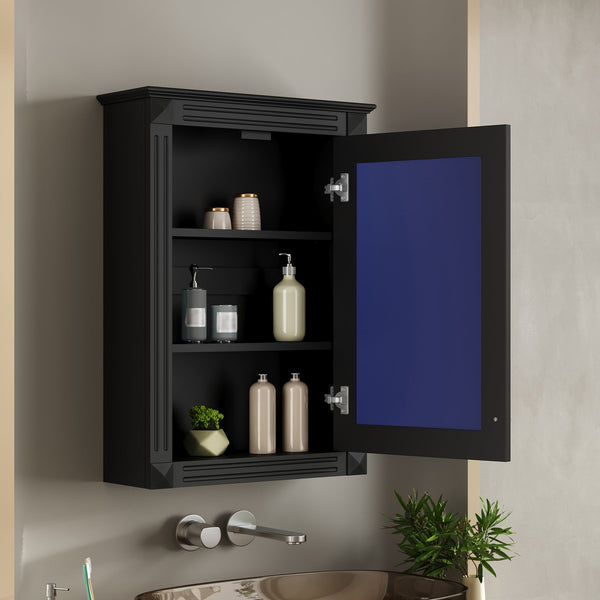 English Elm 20" Medicine Cabinet with Mirror — Space-Saving Wall-Mounted Bathroom Storage with Adjustable Shelf, Modern Carved Design Black N710P317680B