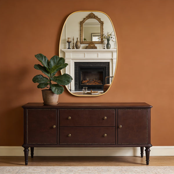 English Elm 24x36 Matte Metal Framed Oval Wall Mirror with Hd Glass for Bath or Entryway Gold W2203P474695