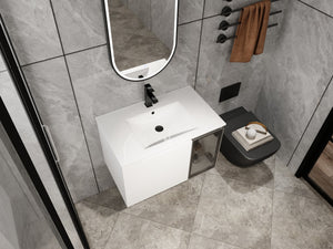 English Elm 30" Floating Bathroom Vanity Glossy White Plywood Cabinet with Frosted Glass Door W999S00524