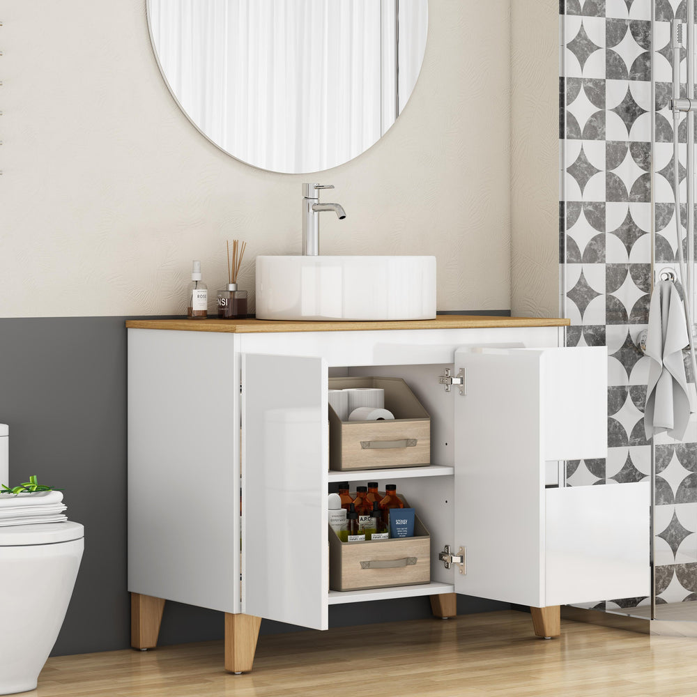 English Elm 36-inch Glossy White Bathroom Vanity with Ceramic Sink Soft Close Drawers Minimalist W3151S00071