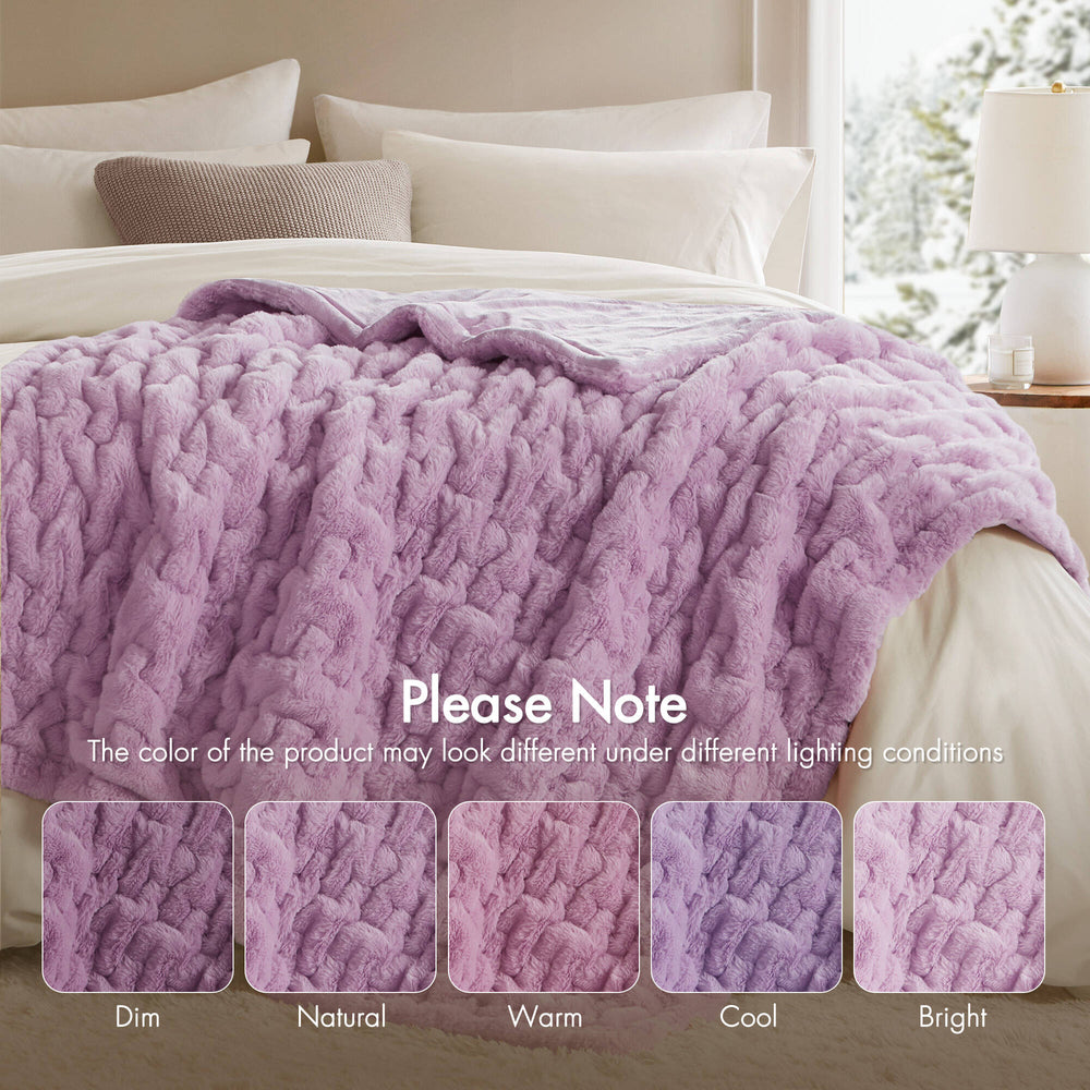 JLA Home Madison Park - Throw Luxurious Ruched Faux Fur Throw with Plush Faux Mink Reverse, Machine-Washable, OEKO-TEX Certified Comfort Purple MP50-8802