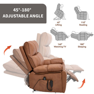 English Elm Orange Leatheraire Dual Motor Power Lift Recliner with Massage Heat and Lumbar W1803P340283