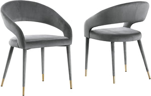 English Elm Modern Velvet Upholstered Dining Chair Set Arched Back Gold Tipped Wooden Legs Gray B011P439062