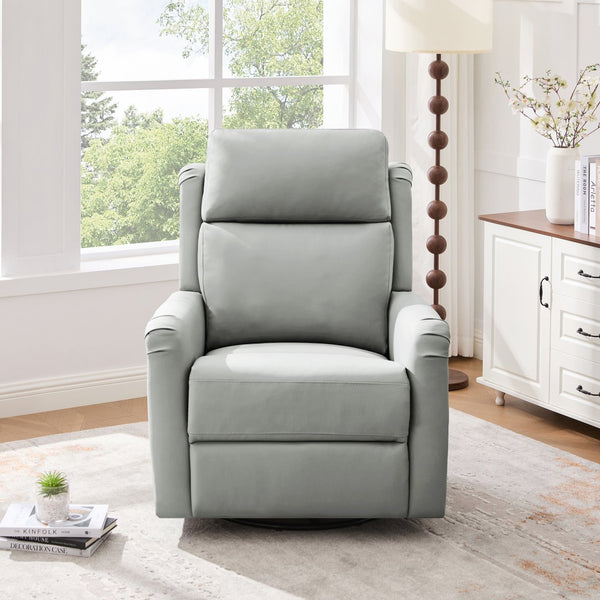 English Elm Modern Swivel Rocker Recliner Pu Leather Chair with Massage Heat and Storage Pocket Grey N763P399629E