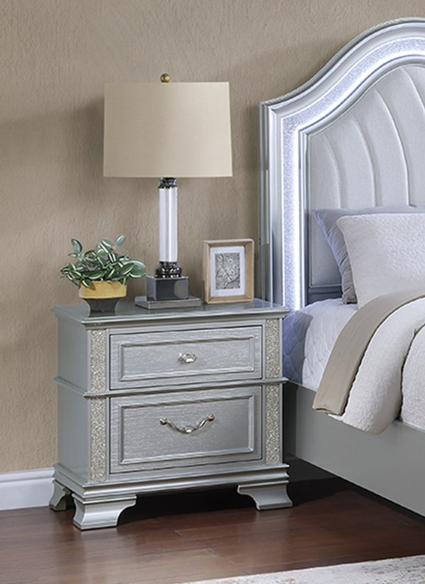 English Elm Elegance Gray Glitter Nightstand with Crystal Knob & 2 Drawers – Modern Storage Accent 26x17x26" B011P308559