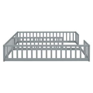 English Elm Double Twin Floor Bed With Safety Guardrails – Modern Grey, Compact Design For Shared Spaces! W504P143285