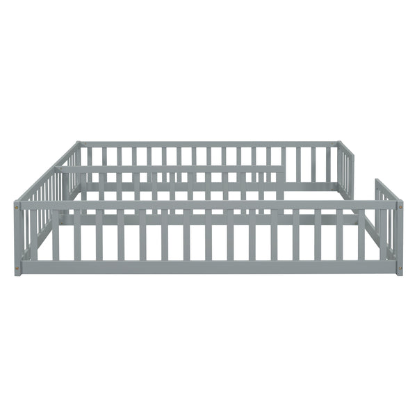 English Elm Double Twin Floor Bed With Safety Guardrails – Modern Grey, Compact Design For Shared Spaces! W504P143285