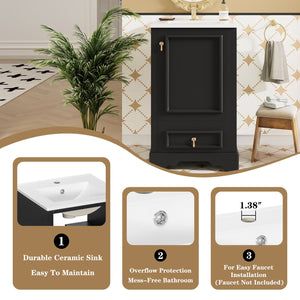 English Elm 20 Inch Bathroom Vanity with Ceramic Sink, Soft-Close Door, Adjustable Shelf, Smart Storage Organizing Design Black N729P299505B