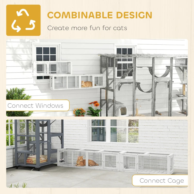 English Elm Outdoor Modular Cat Tunnel Enclosure Fir Wood Wire Frame Patio Pet Walkway T3971P459606