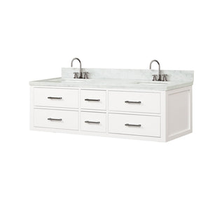 English Elm White Double Bathroom Vanity 60" With Carrara Marble Top, Complete Faucet Set & Ample Storage B2731P258056-GIGA