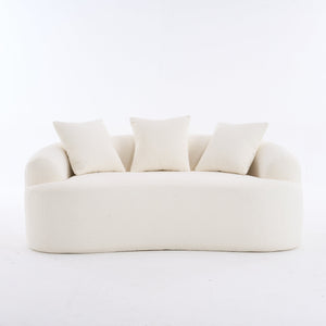 English Elm LY-025S Curved Loveseat Compact 65" Space-Saving Chenille Upholstery, 30D Foam+Spring Comfort White W2231P261287