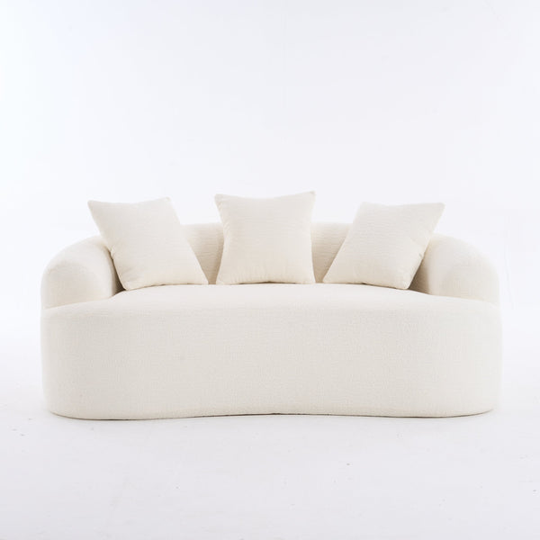 English Elm LY-025S Curved Loveseat Compact 65" Space-Saving Chenille Upholstery, 30D Foam+Spring Comfort White W2231P261287
