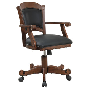 English Elm Chilmark Five Piece Game Set with Carved Pedestal Base and Leatherette Caster Chairs B062S00895