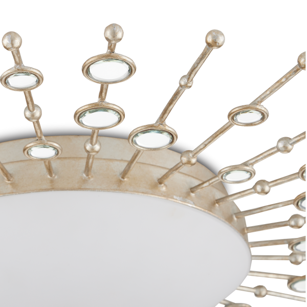 Planisphere Modern Silver Flush Mount Light Fixture with Beveled Glass and Dimmable LED Technology