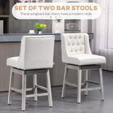 English Elm Homcom Counter Height Bar Stools Set Of 2, 180 Degree Swivel Barstools, 27" Seat Height Bar Chairs With Solid Wood Footrests and Button Tufted Design, Beige