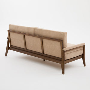 English Elm Mid-century Modern Boucle Upholstered Three Seat Sofa with Walnut Finish Wood Legs Camel N773P411407N