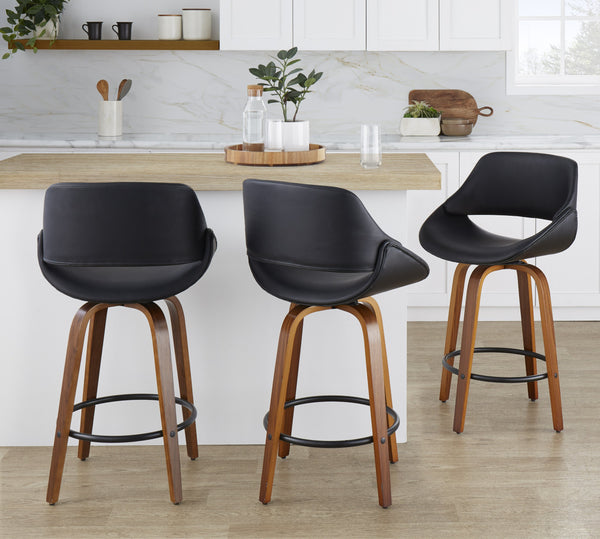 English Elm Mid-century Modern Swivel Counterstools Set of 2 Walnut Bent Wood Faux Leather Seats B202P291079