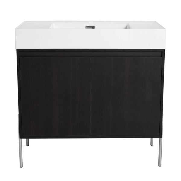English Elm 36" Freestanding Bathroom Vanity with Durable Resin Sink and Soft-Close Cabinet Doors, Modern Storage Solution for Small Baths W1972S00014