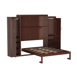 English Elm Full Full Size Murphy Bed with Two Wardrobes and Foldable Platform, Space-Saving Modern Guest Solution Walnut 84.9 L x 12 W x 7 H N733S235596D
