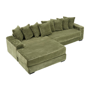 English Elm 111.4 Luxurious Corduroy Sofa for Living Room & Bedroom with 8 Plush Pillows, Solid Wood Frame, 500lb Capacity Green W1658S00163