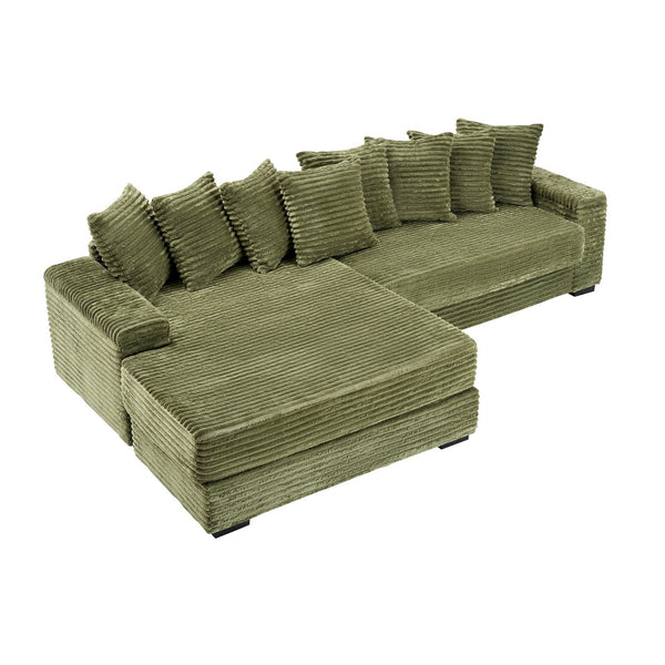 English Elm 111.4 Luxurious Corduroy Sofa for Living Room & Bedroom with 8 Plush Pillows, Solid Wood Frame, 500lb Capacity Green W1658S00163