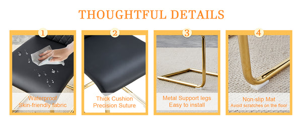 English Elm Table and Chair Set Marble Tempered Glass Top Gold Sculptural Legs Four Pu Seats Black+Gold W1151S03292