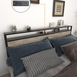 English Elm King Storage Bed with Led Lighting Charging Station Four Drawers Metal Slat Frame W2129P210693