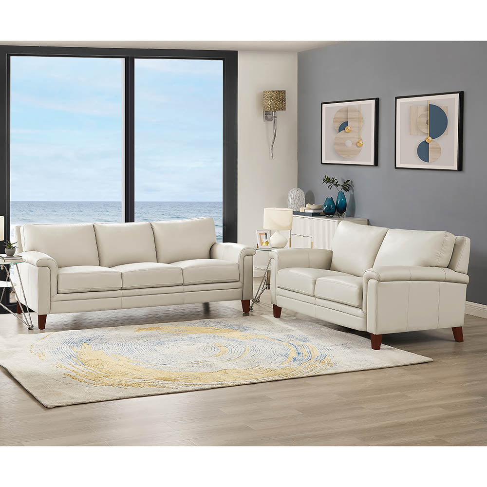 English Elm Westcott Leather Ottoman with Top-Grain Seating, Pocket Coil Comfort, Kiln-Dried Wood Frame for Durability Off White B2705P338116