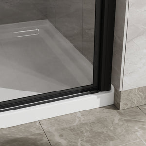 English Elm Goodyo 34"X72" Pivot Shower Door & White Acrylic Base Combo With Black Aluminum & Clear Glass Finish W1223S00018