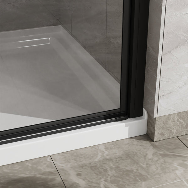 English Elm Goodyo 34"X72" Pivot Shower Door & White Acrylic Base Combo With Black Aluminum & Clear Glass Finish W1223S00018