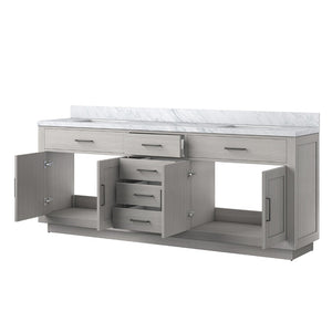 English Elm White Oak Double Bath Vanity 84" W With Carrara Marble Top - Elegant Design & Soft-Close Hardware B2731P257873-GIGA