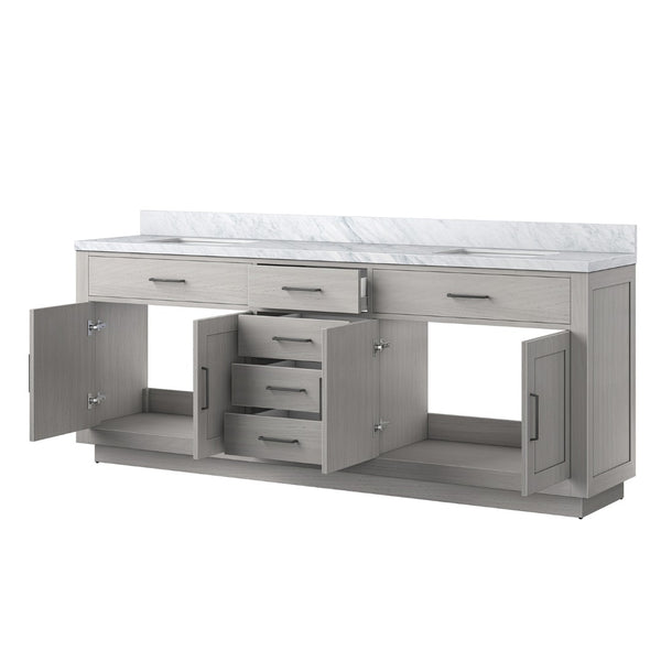 English Elm White Oak Double Bath Vanity 84" W With Carrara Marble Top - Elegant Design & Soft-Close Hardware B2731P257873-GIGA