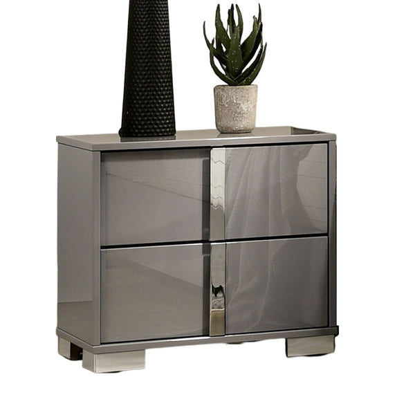 English Elm Contemporary Light Taupe Nightstand with Chrome Legs & Vertical Handles, UV Finish Modern Accent Table taupe 26 L x 18.5 W x 23.5 H B2741P317220