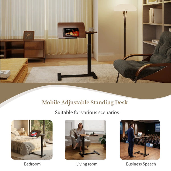 English Elm Mobile Rolling Overbed Laptop Desk with Tilting Panel Height Adjustable for Home or Hospital Brown+Black W3895P460668