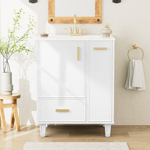 English Elm Christopher Knight Home® - 24" Bathroom Vanity with Ceramic Sink, Solid Wood Frame, Soft-Close Drawers & Ample Storage Appeal White N759P269734K