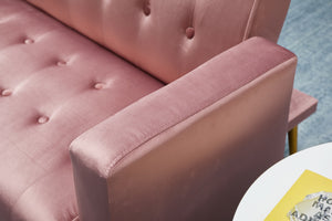 English Elm Sofa Bed Velvet Upholstered Convertible with Gold Metal Legs for Studio Spaces Rose B205P246428