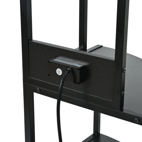 English Elm 5 5 Tier Corner Shelf LED with USB Plug, Black Metal+MDF Tall Narrow Standing Shelf for Corners W420P207358