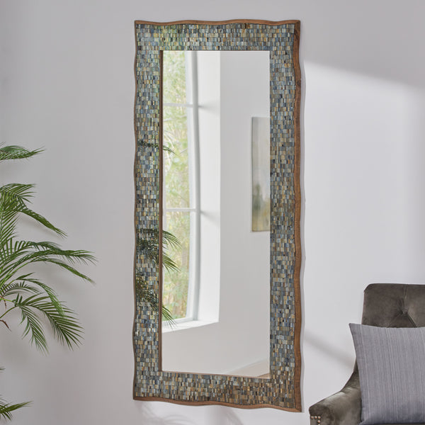 English Elm Christopher Knight Home® - RECT. Boho Handcrafted Rectangular Mosaic Wall Mirror, Golden Brown Mango Wood Frame, 64" Tall 71051.00