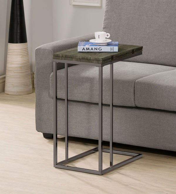 English Elm Expandable Weathered Grey C-Table with Fold-Out Top, Scratch-Resistant Laminate, Metal Base — Slim Space-Saver for Modern Living B016P381252