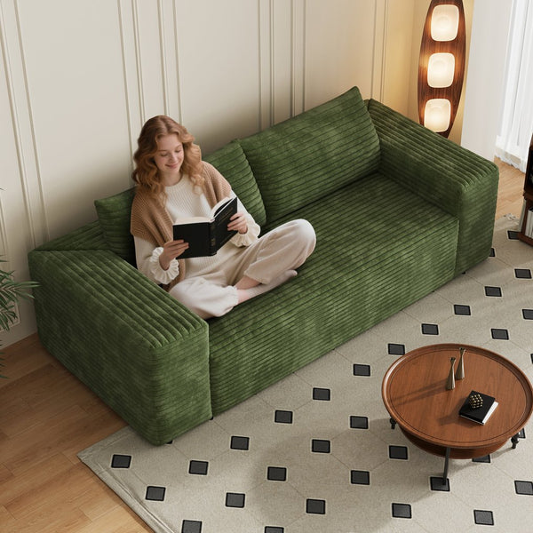 English Elm 78.8" Corduroy Three Seat Sofa Deep Cushioned Low Profile Couch for Modern Living Rooms Green W2824P409858