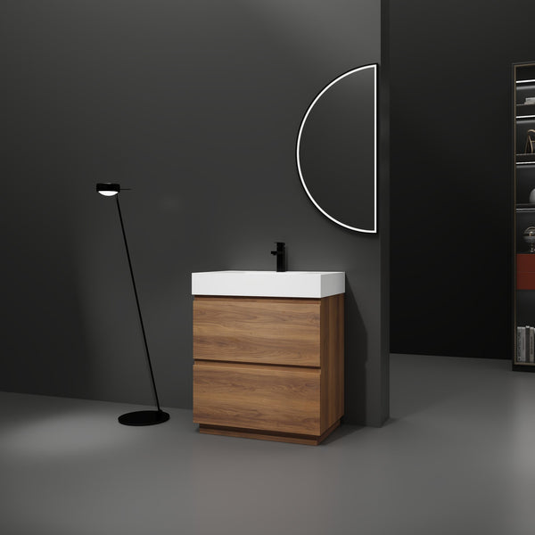 English Elm 30" Modern Bathroom Vanity With Undermount Sink, Double Drawer Storage & Waterproof Finish In Brown W1972S00007
