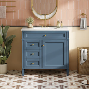 English Elm 36'' Bathroom Vanity With Sink, Modern Indigo Blue Storage Cabinet Featuring 3 Drawers & Adjustable Shelf N710P230246M